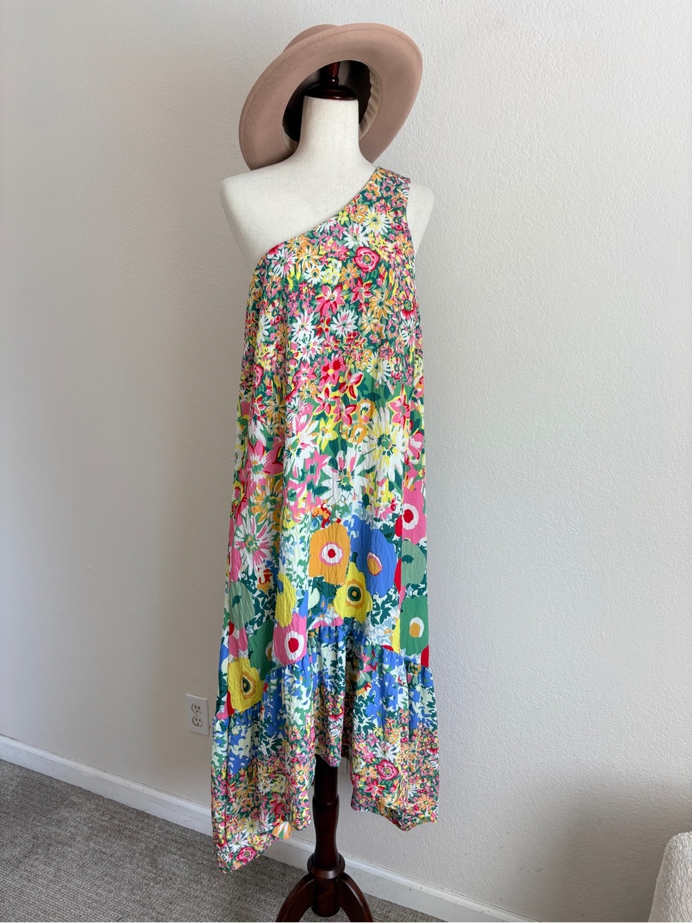 Sarah Campbell for Anthropologie One Shoulder Floral Maxi Dress